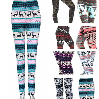 Women Christmas Leggings Snowflake Printed Stretch Trousers Casual Yoga Pants US • $6.99