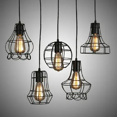 Vintage Industrial Metal Cage Black Cafe Loft Bar Pendant Light Lamp Shade • £15.99