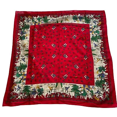 Vintage ANNE MARIE Christmas Time French Provencal  Cotton Scarf Multicolor • $41.99