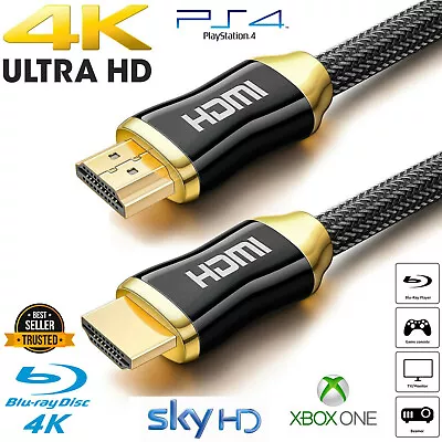 3M Long UltraHD Premium HDMI Cable High Speed 4K 2160p 3D ARC For PS4 XBOX TV UK • £9.89