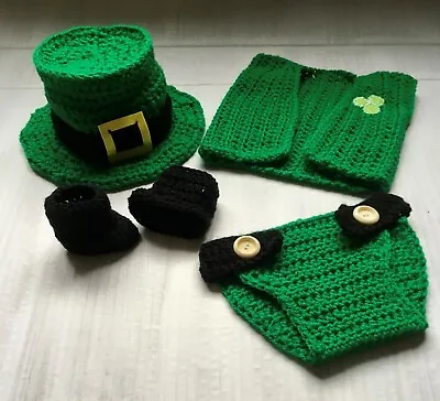 Hand Crochet Baby Girl Boy Fancy Dress Leprechaun Photo Prop Costume 0 To 6 Mth • £16