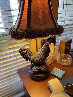 Vintage Country Western Rooster Chicken Pinecones Table Lamp Only NoShade Heavy • $100