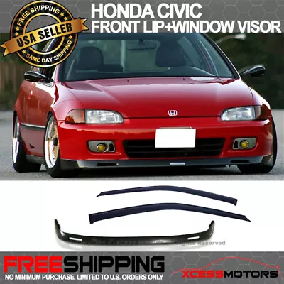 Fits 92-95 Honda Civic EG 2/3Dr BYS PU Front Bumper Lip + Side Window Visors • $75.99