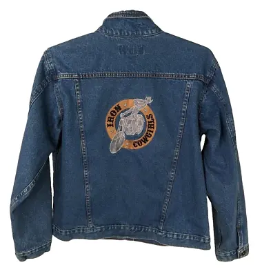 VTG Denim Biker Jacket M Iron Cowgirls Womens Authentic Western Pockets Cotton • $112