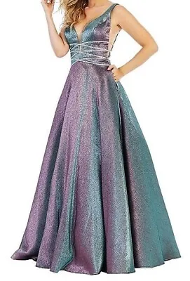 NWT Color Shift Gray Lilac Rhinestone Prom Pageant Shimmer Dress Ball Gown XL • $79.99