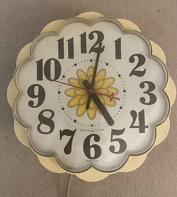 Vintage GE General Electric Wall Clock Electric Yellow Atom Daisy Flower Retro • $21.24