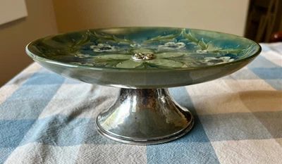 £350.63 • Buy MOORCROFT:  Beautiful 8-1/2 Inch Tazza On Silver Plate Pedestal - 1920s.