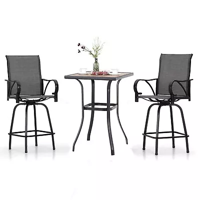 Patio Bar Table Chair Set Of 3 Outdoor Swivel Bar Height Chair Bar Stools • $279.99