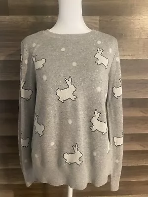Loft Rabbit Easter Bunny Print Cotton Sweater Size Large • $24.99