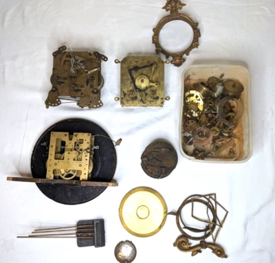$73.39 • Buy JOB LOT CLOCK ANTIQUE PARTS Movements Brass Freres Empire Haller Spares Repair