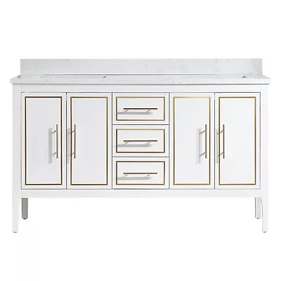 60'' Freestanding Double Bathroom Vanity Cabinet W/Engineered Marble Top& 2 Sink • $1299