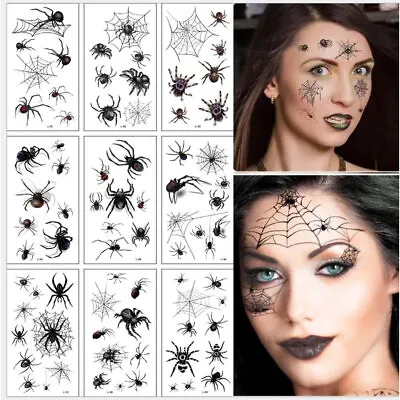 10Sheets Halloween Face Makeup Terror Spider Temporary Waterproof Tattoo Sticker • £3.17