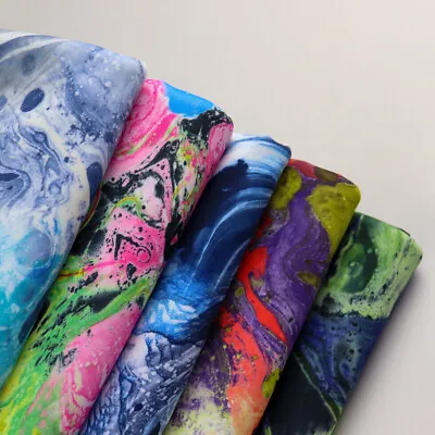 Marble Tie Dye Jersey Fabrics Scuba Polyester Spandex Blue Green Orange FS091 • £0.99