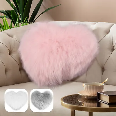 Heart Pillow Soft Fluffy Long Plush Love Throw Pillow Decorative Cute SuSYr • £15.59