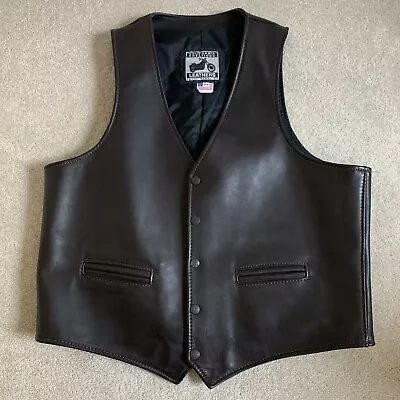 Vintage California Creations Motorcycle BROWN Leather Snap Vest MENS Size 48 • $54.99