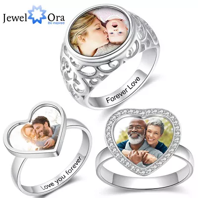 Women Your Photo Ring Pictures Heart Locket Band Engraving Personalized Keepsake • $19.90