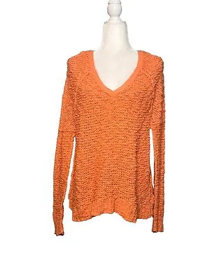 WoW~ FP Free People Sz S Peach Orange V Neck Pullover Sweater Knit J22 • $19.99