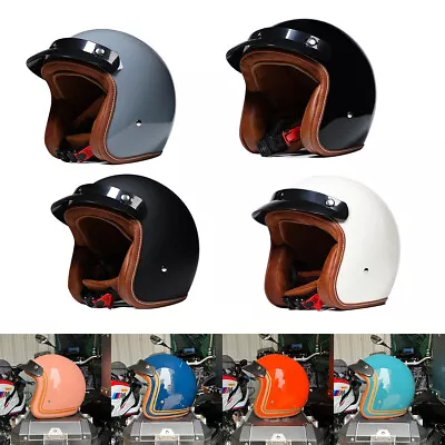 Vintage 3/4 Open Face Motorcycle Helmets Scooter Helmet Cafe Racer Safety Helmet • $137.03