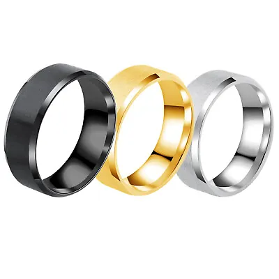 8MM Stainless Steel Men Women Wedding Engagement Black Plated Gold Ring Band • $3.69