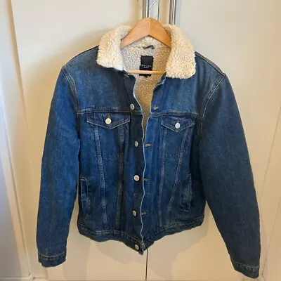 New Look Men’s Blue Denim Sherpa Fleece Lined Jacket XL RRP £50 • £14
