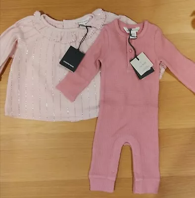Country Road Baby Girl Newborn Cotton Jumpsuit & 0-3 Mth Smock Bnwt Gift Rrp$89 • $49