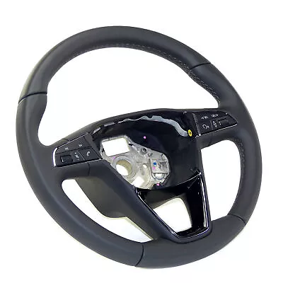 Leather Steering Wheel Multifunction Seat Ateca Ibiza 6P León 5F Alhambra Black • $301.49