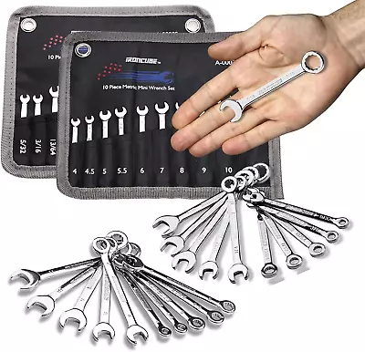20Pc Midget Wrench Set SAE & Metric Mini Combination Wrenches W/ Rolling Pouch • $29.98