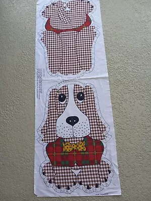 Vintage 1975 Pillow Panel 19” Gingham Puppy Dog Hound Bow Cut-N-Sew Fabric Toy • $21