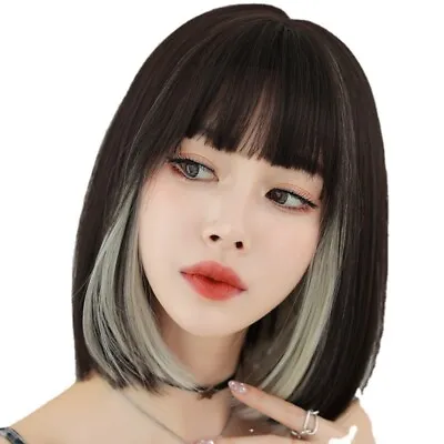 Women Cosplay Lolita Wig Straight Bob Wigs Hanging Ear-dye Wig Short Ombre Wigs • £15.54