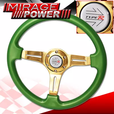 350mm 6 Bolt Hole Green Trim Steering Wheel Gold Center Streak Type-R • $54.99