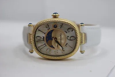 Judith Ripka Stainless Steel Gold-tone White Leather Strap Moon Phase Watch NB • $175