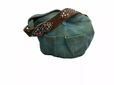 Tylie Malibu Blue Suede Boho Bag W/ Studded Rhinestone Strap. • $49