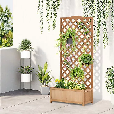 Garden Wooden Planter Box With Trellis Lattice Flower Raised Bed 76x36x170cm • £66.99