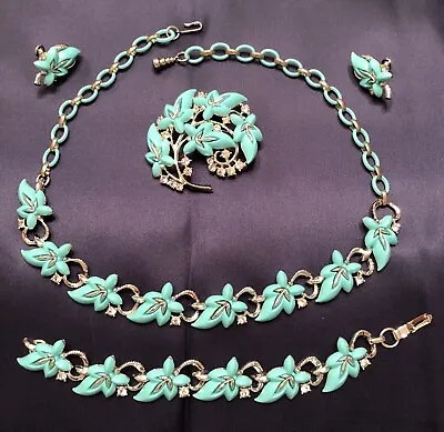 Vintage STAR Jewelry Set Necklace Earrings & Broach Faux Turquoise Silvertone • $45