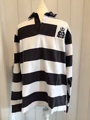 Hackett Henley Royal Regatta Rugby Top In White And Navy Stripe Size L • £10