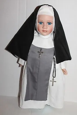 Geppeddo Sister Magdalena Porcelain Nun Doll In White Habit & Rosary Beads NEW • $350