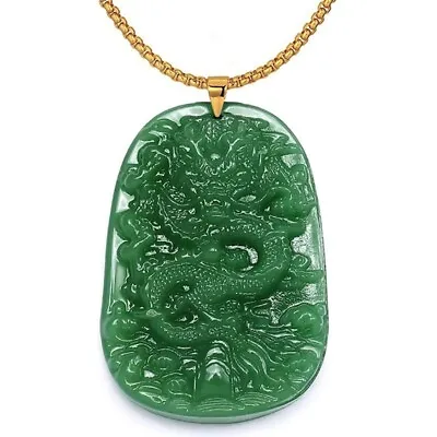 18K Gold Filled Over Silver Mens Burmese Jade Dragon Pendant 24  Necklace D316 • $31.95