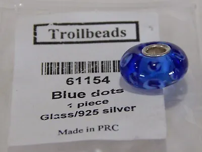 TROLLBEADS Blue Dots Bead 61154 With Bag 2008 Museum RARE HTF (ONE BEAD) NEW! • $35
