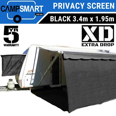 Campsmart XD 3.4m Black Caravan Privacy Screen 1.95m Extra Drop Roll Out Awning • $89.95