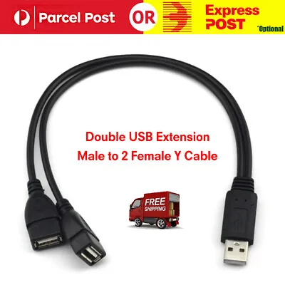 $4.99 • Buy Double USB Extension A-Male To 2 A-Female Y Cable Cord Power Adapter Splitter AU