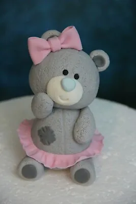 £17.99 • Buy Edible Handmade Teddy Bear Girl Birthday / Baptism / Baby Shower Cake Topper