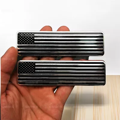 Car Black Silver USA American Flag Metal Car Sticker Trunk Badge Decal Accessory • $3.96