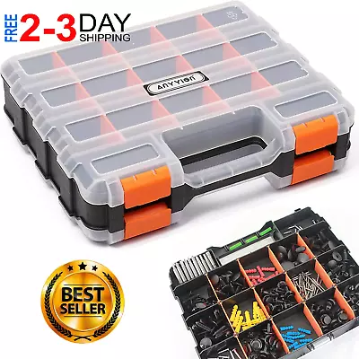 Double Side Tool Box 34-Compartments Heavy Duty Organizer Hardware Screws Bolts • $29.36