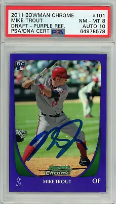 2011 Mike Trout Bowman Chrome Purple Refractor Signed Rookie PSA 8 AUTO 10 RC • $11999.95