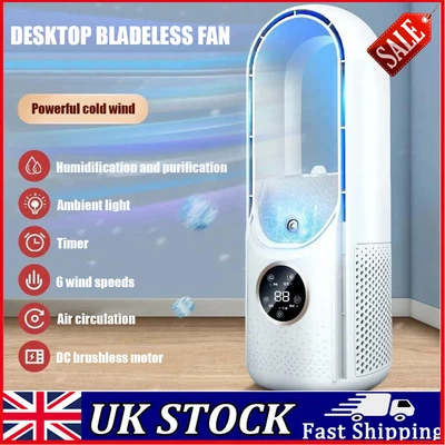 USB Rechargeable Bladeless Table Fan Portable Desk Fan Mini Cooling Fan Summer • £5.09