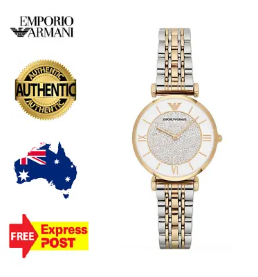 Emporio Armani Gianni T-bar Ar8031 Silver/gold/white/crystal Womens Quartz Watch • $218.99