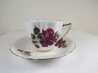 Vintage Royal London Bone China England Tea Cup & Saucer  Red Rose Gold Trim • $15