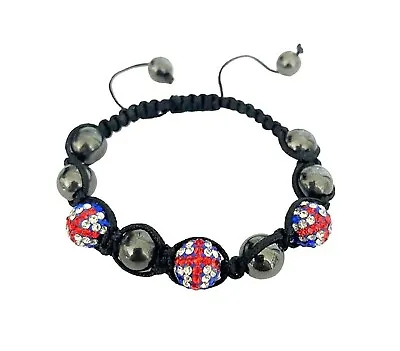 £6.85 • Buy Union Jack Crystal Disco Ball Friendship Bracelet Black Cord Beads Dress Jewelry