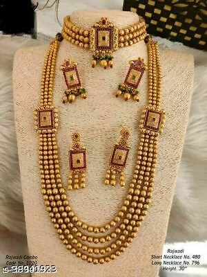 $30.56 • Buy South Indian Gold Plated Long Necklace Bridal Temple Earring Fashion Jewelry Set