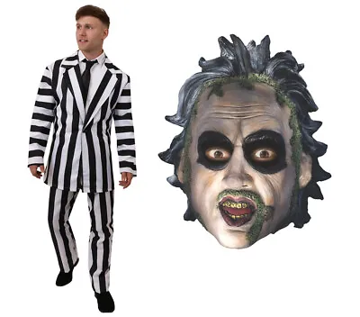 £25.99 • Buy Mens Black And White Striped Suit Costume Halloween Crazy Mad Man Fancy Dress